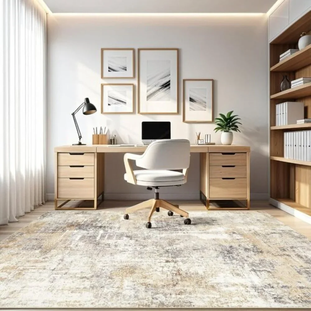 5x7 Gray Gold Washable Area Rug, Modern Abstract Non-Slip Carpet for Room Decor